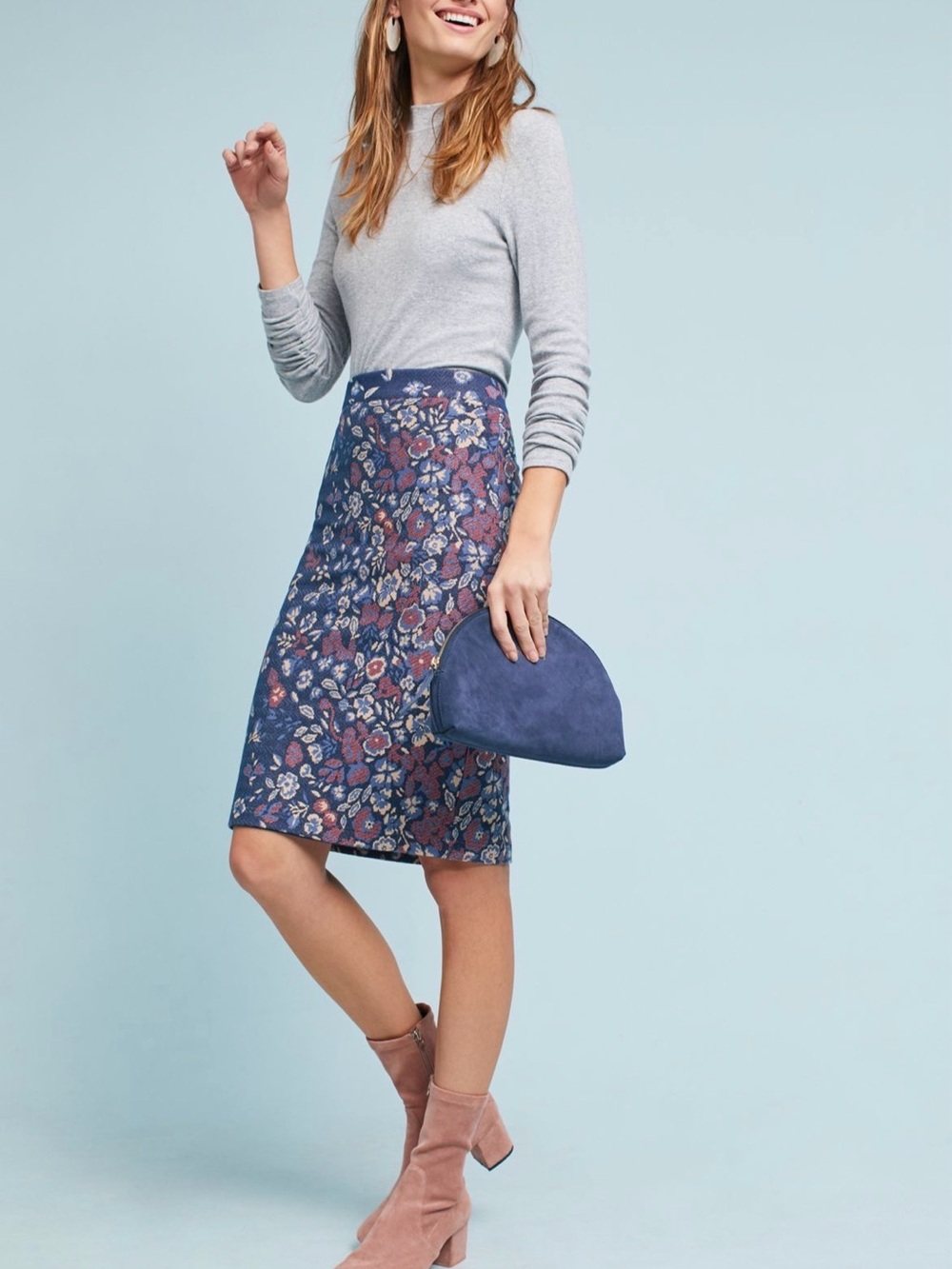 Anthropologie Maeve Floral Knit Pencil Skirt XSP